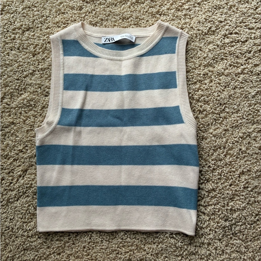 Zara Cream and Blue Knit Top